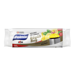 Polmix P142 Çöp Torbası Büzgülü Büyük Boy Limon Kokulu 65 x 70 cm 10 Adet - Sarı resmi