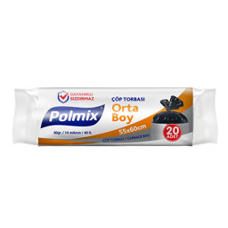 Polmix P102 Çöp Torbası Orta Boy 55 x 60 cm 20 Adet - Siyah resmi