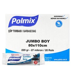 Polmix P105 Çöp Torbası Jumbo Boy 80 x 110 cm 10 Adet - Siyah (20 Adet) resmi