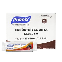 Polmix P401 Çöp Torbası Endüstriyel Orta Boy 55 x 60 cm 20 Adet - Siyah (20 Adet) resmi