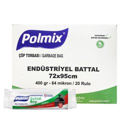 Polmix P403 Çöp Torbası Endüstriyel Battal Boy 72 x 95 cm 20 Adet - Siyah (20 Adet) resmi