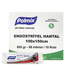 Polmix P407 Çöp Torbası Endüstriyel Hantal Boy 100 x 150 cm 10 Adet - Siyah (10 Adet) resmi