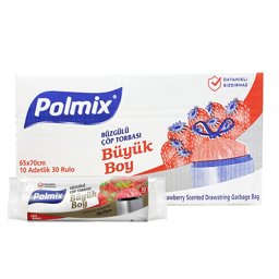 Polmix P143 Çöp Torbası Büzgülü Büyük Boy Çilek Kokulu 65 x 70 cm 10 Adet - Kırmızı (30 Adet) için detaylı bilgi göster Polmix P143 Çöp Torbası Büzgülü Büyük Boy Çilek Kokulu 65 x 70 cm 10 Adet - Kırmızı (30 Adet) resmi