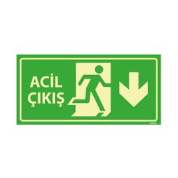 Acil Çıkış Aşağı Yön 35X17 Fosforlu 3mm U04003 Acil Çıkış Aşağı Yön 35X17 Fosforlu 3mm U04003