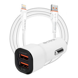 S-link SL-EC30L Lightning Kablolu 3.4A 2 USB Araç Şarj Cihazı - Beyaz için detaylı bilgi göster S-link SL-EC30L Lightning Kablolu 3.4A 2 USB Araç Şarj Cihazı - Beyaz resmi