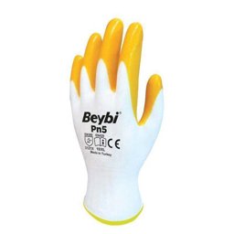 Beybi Nitril İş Eldiveni Pamuk No:10 XL PN5 Sarı-Beyaz Beybi Nitril İş Eldiveni Pamuk No:10 XL PN5 Sarı-Beyaz