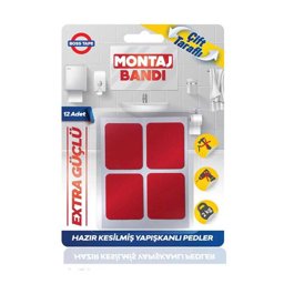 Boss Tape Çift Taraflı Montaj Bandı 25 mm x 30 mm 12 Adet - Kırmızı Boss Tape Çift Taraflı Montaj Bandı 25 mm x 30 mm 12 Adet - Kırmızı