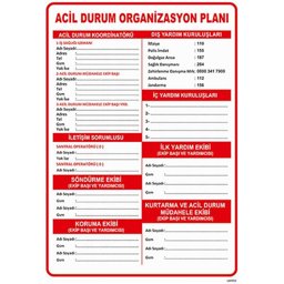 Acil Durum Organizasyon Planı Uyarı Levhası U07052 Acil Durum Organizasyon Planı Uyarı Levhası U07052