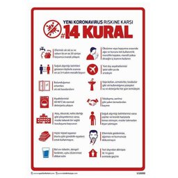 Virüse Karşı 14 Kural Uyarı Levhası 50x70 U10090 Virüse Karşı 14 Kural Uyarı Levhası 50x70 U10090