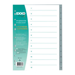 Exxo TS112 PP Ayraç Seperatör A4 1-12 Rakam Exxo TS112 PP Ayraç Seperatör A4 1-12 Rakam
