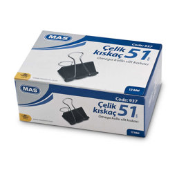 Mas 937 Omega Çelik Kıskaç 51 mm 12'li Paket Siyah Mas 937 Omega Çelik Kıskaç 51 mm 12'li Paket Siyah