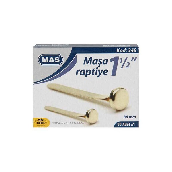 Mas 348 Maşa Raptiye Metal 38 mm 30 Adet - Sarı