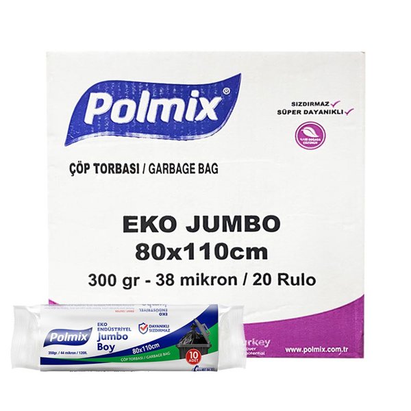 Polmix P303 Çöp Torbası Eko Endüstriyel Jumbo Boy 80 x 110 cm 10 Adet - Siyah (20 Adet) resmi