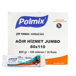 Polmix P503 Çöp Torbası Ağır Hizmet Jumbo Boy 100 Mikron 80 x 110 cm 10 Adet - Siyah (10 Adet) resmi