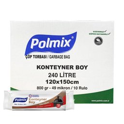 Polmix P552 Çöp Torbası Endüstriyel Konteyner Boy 120 x 150 cm 10 Adet - Siyah (10 Adet) resmi