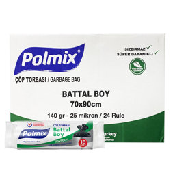 Polmix P104 Çöp Torbası Battal Boy 70 x 90 cm 10 Adet - Siyah (24 Adet) resmi