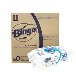 Bingo Pratik Yüzey Temizleyici Mendil Beyaz Sabun Katkılı 96 Adet (12 Adet) resmi