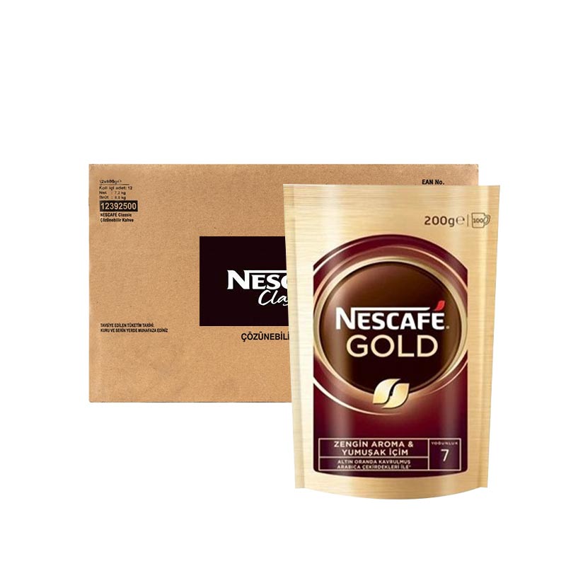 Nescafe Gold Çözünebilir Kahve 200 gr Ekonomik Paket (12 Adet) resmi