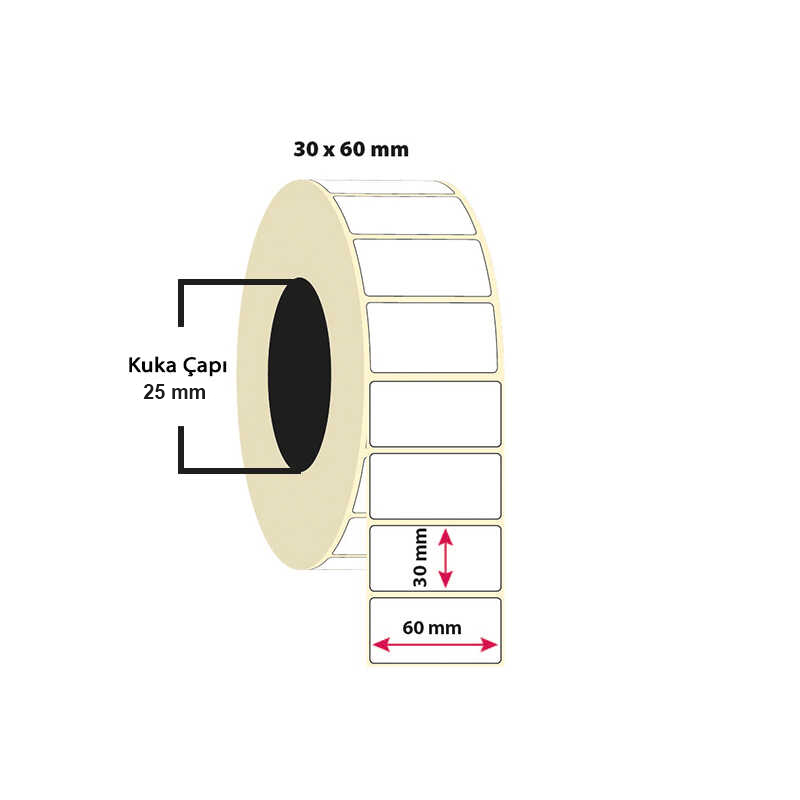 Taroks Termal Etiket 30x60 mm 25 mm Kuka 1000 Sarım resmi