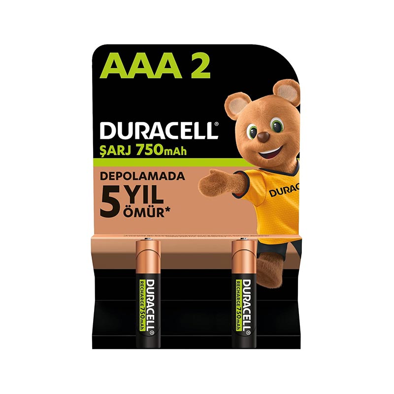 Duracell Şarj Edilebilir AAA İnce Kalem Pil 750 mAh 2'li Paket resmi