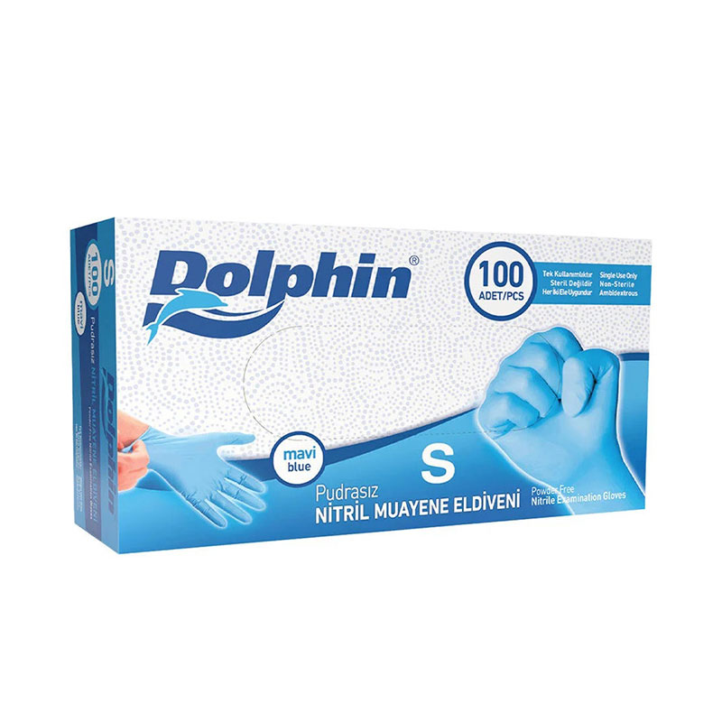 Dolphin Nitril Pudrasız Muayene Eldiveni Small 100'lü - Mavi resmi