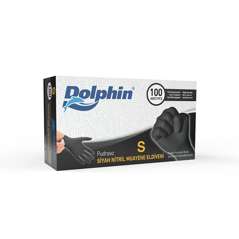 Dolphin Nitril Muayene Eldiveni Siyah 100 Adet S resmi