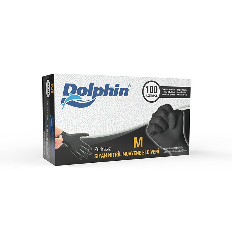Dolphin Nitril Muayene Eldiveni Siyah 100 Adet M resmi