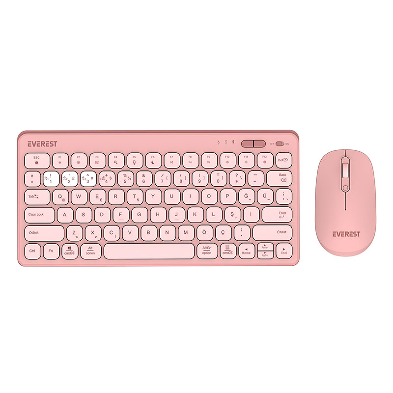Everest LUMI KM-BT903 3 BT + 2.4 1600dpi Q Kablosuz Klavye Mouse Set Pembe resmi