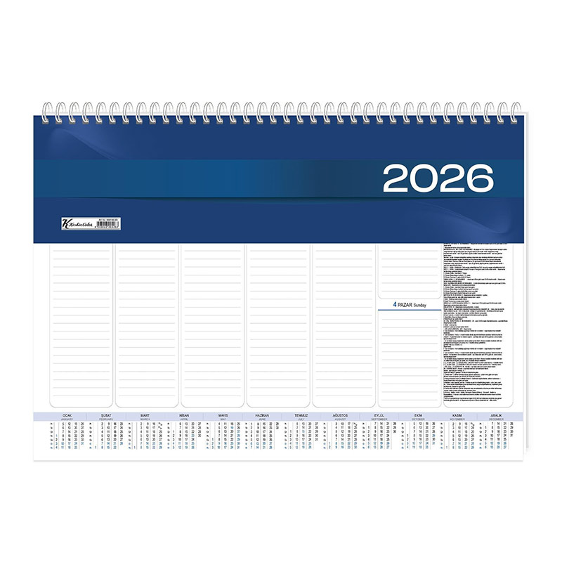 Keskin Color 2026 Spiralli Haftalık Masa Sümeni 28x40 cm AJ 70 resmi