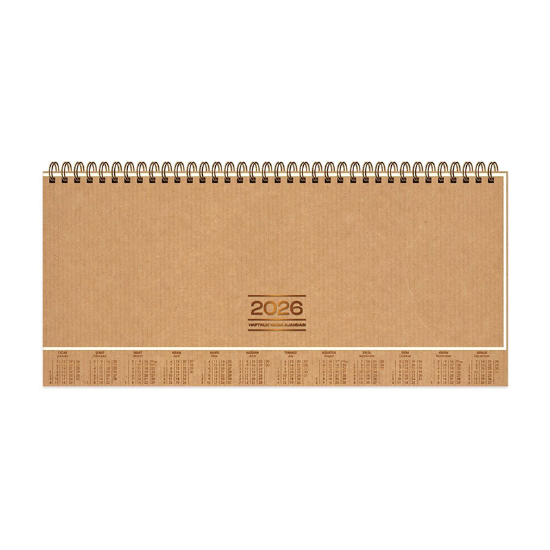 Keskin Color 2026 Haftalık Kraft Kapak Spiralli Masa Ajandası AJ-82 12 x 33,5 cm  resmi