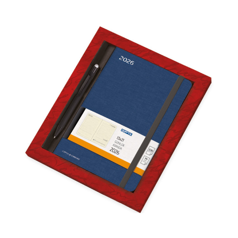 Gıpta 2026 Günlük Ajanda Canvas Set İpli Dikişli Ajanda + Metal Touchpen Kalem 13x21 resmi
