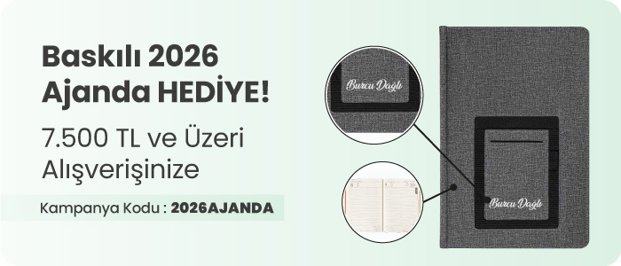 7.500 TL ve Üzeri Alışverişinize Özel Baskılı 2026 Ajanda Hediye!