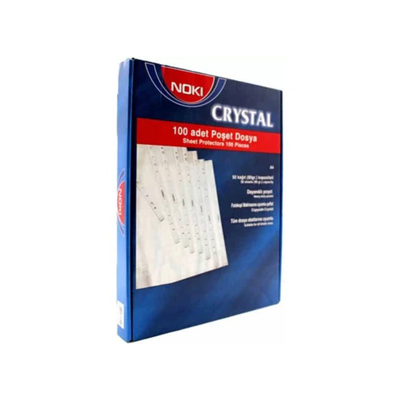 Noki 4830CR Delikli Şeffaf Kristal Poşet Dosya A4 100'lü Kutu (10 Adet) resmi