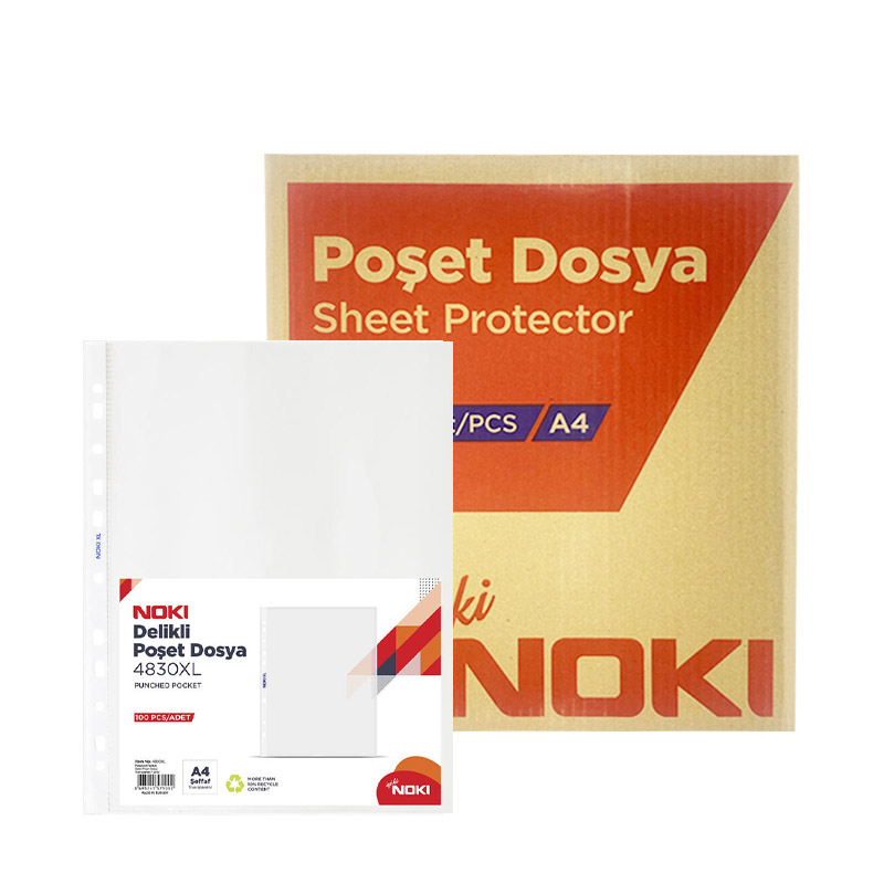 Noki 4830 XL Delikli Şeffaf Poşet Dosya A4 100'lü Paket (30 Adet) resmi