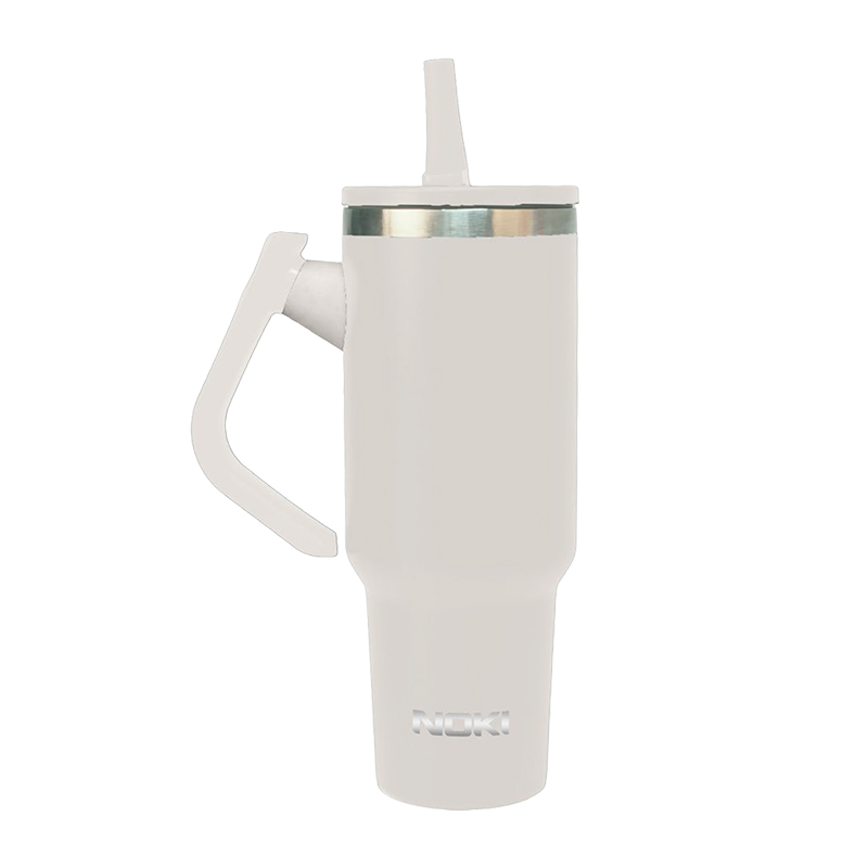 Noki Tumbler Pipetli Çevirme Kulplu Çelik Termos Bardak 1200 ml Krem resmi