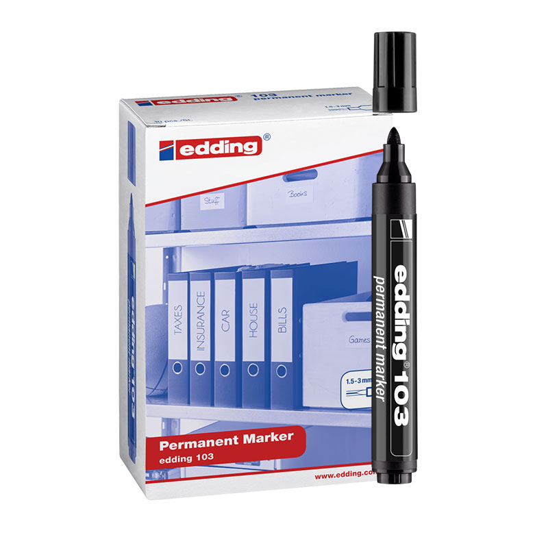 Edding E-103 Permanent Marker Yuvarlak Uç Siyah (10 Adet) resmi