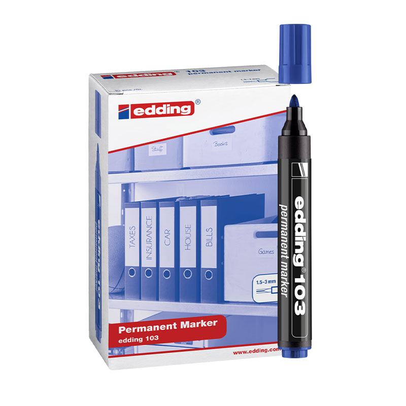 Edding E-103 Permanent Marker Yuvarlak Uç Mavi (10 Adet) resmi