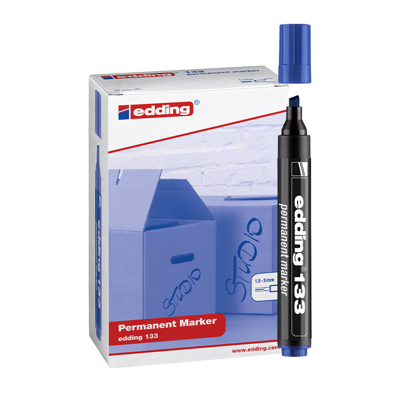 Edding E-133 Permanent Marker Kesik Uç Mavi (10 Adet) resmi