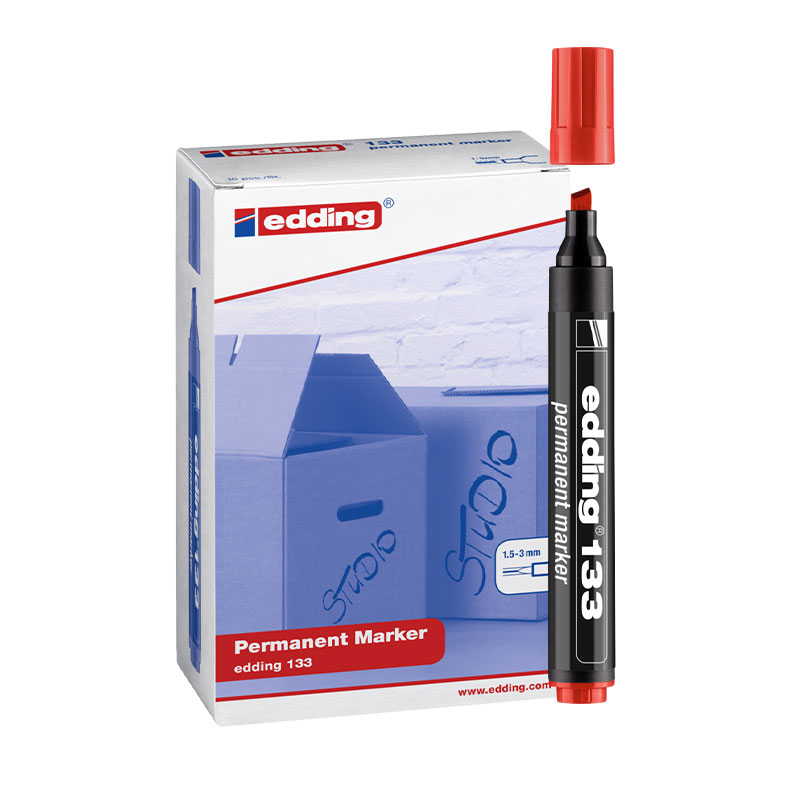 Edding E-133 Permanent Marker Kesik Uç Kırmızı (10 Adet) resmi