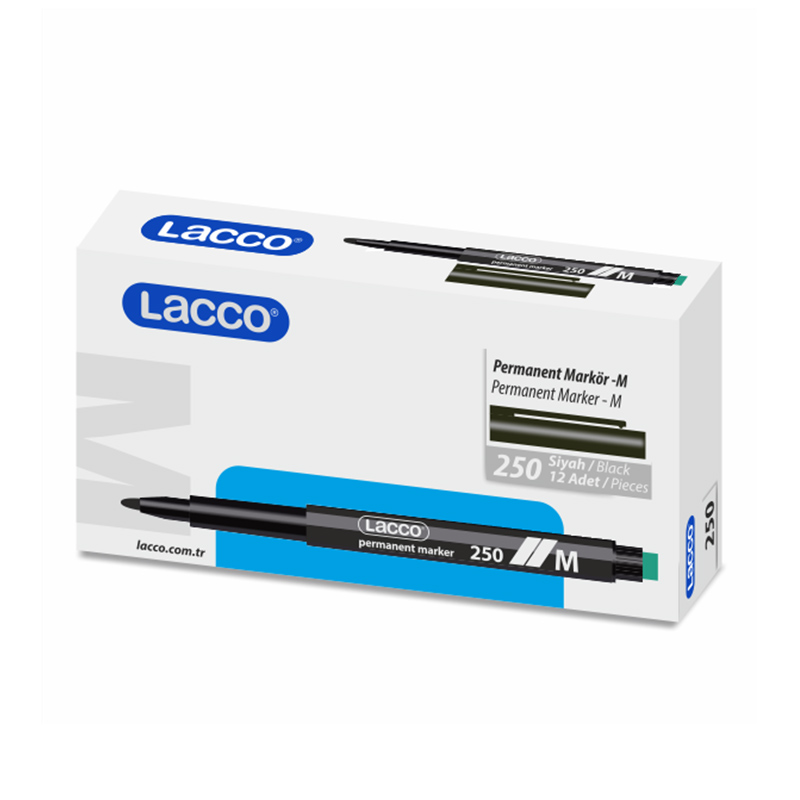 Lacco 250 Asetat Kalemi Silgili 0.8 mm Siyah (12 Adet) resmi
