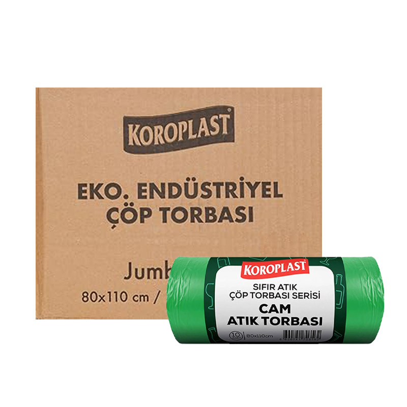 Koroplast Cam Atık Çöp Torbası Jumbo Boy 80 cm x 110 cm 10'lu Paket - Yeşil (20 Adet) resmi