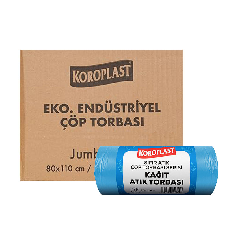 Koroplast Kağıt Atık Çöp Torbası Jumbo Boy 80 cm x 110 cm Mavi 10'lu Paket - Mavi (25 Adet) resmi