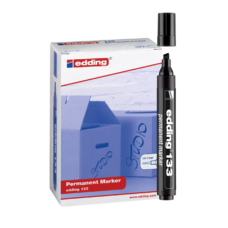 Edding E-133 Permanent Marker Kesik Uç Siyah (10 Adet) resmi