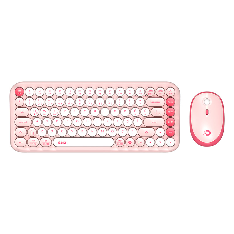 Daxi MK-340 Kablosuz Klavye Mouse Set Bluetooth/ WiFi Retro Açık Pembe resmi