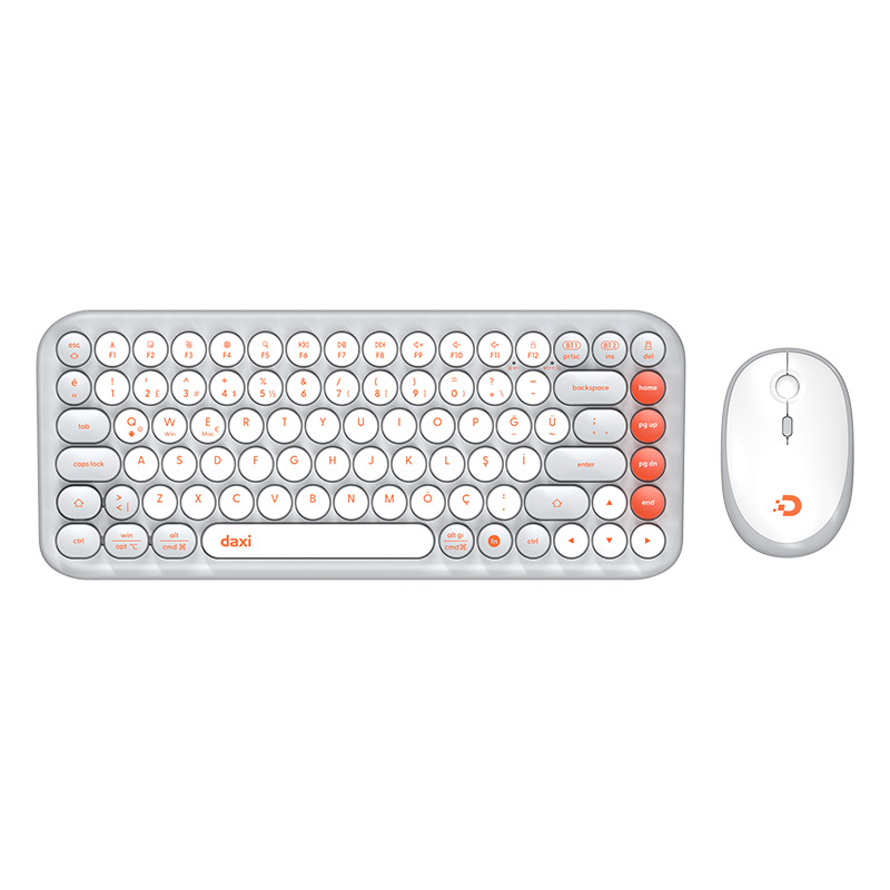 Daxi MK-340 Kablosuz Klavye Mouse Set Bluetooth/ WiFi Retro Gri - Beyaz resmi