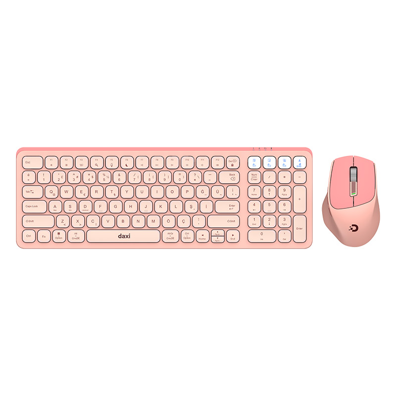 Daxi MK-390 Kablosuz Klavye Mouse Set Bluetooth/ WiFi Pembe resmi