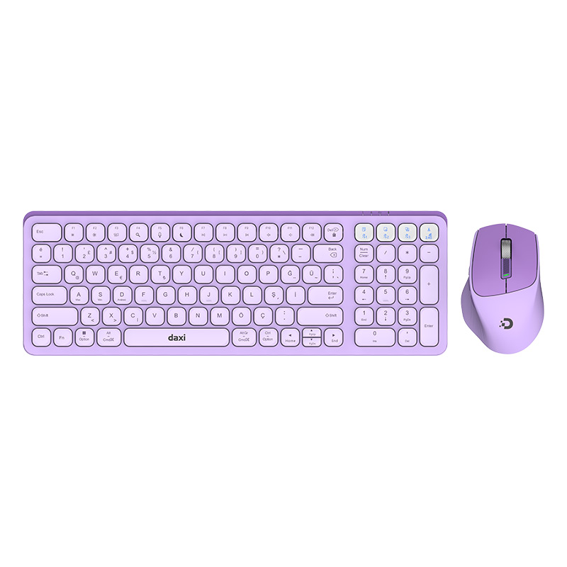Daxi MK-390 Kablosuz Klavye Mouse Set Bluetooth/ WiFi Lila resmi