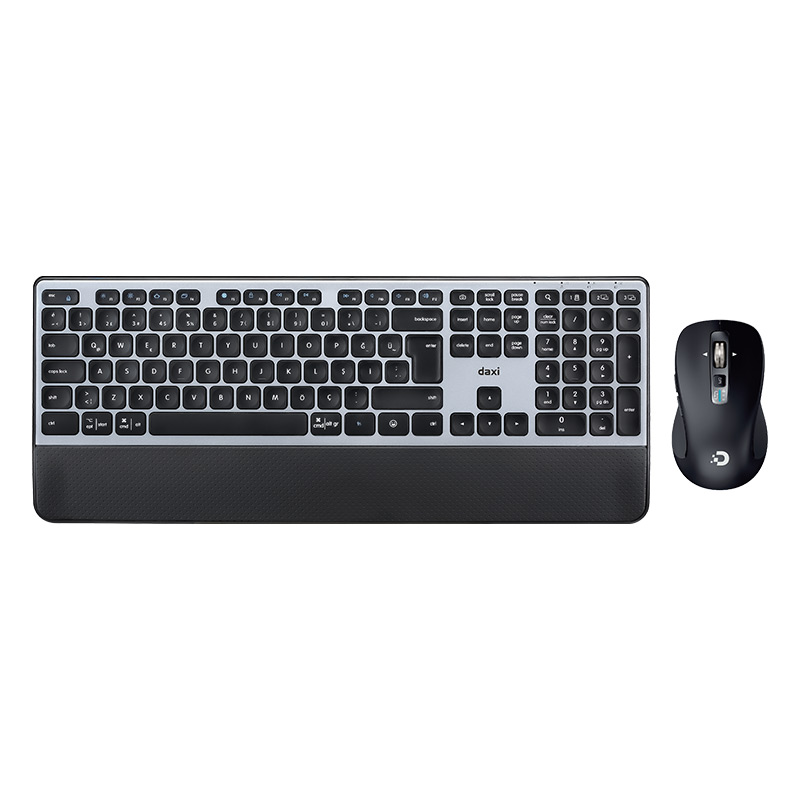 DAXİ MK-550 Kablosuz Klavye Set Bluetooth WiFi Siyah Q TR Scissor - Switch + FlyingWhell 3200 DPI + Ergono resmi
