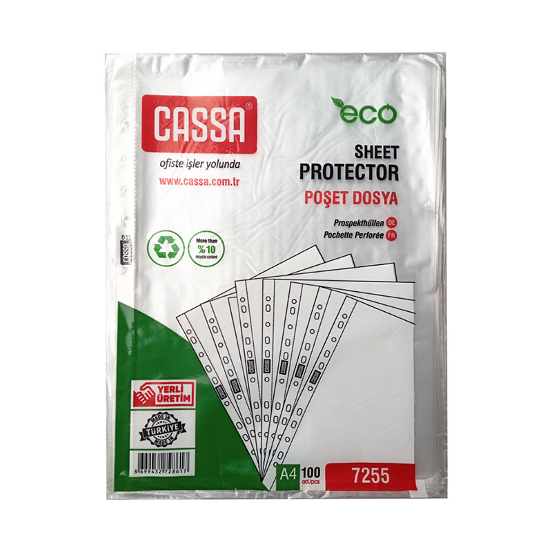 Cassa 7255 Delikli Şeffaf Poşet Dosya A4 100'lü Paket resmi