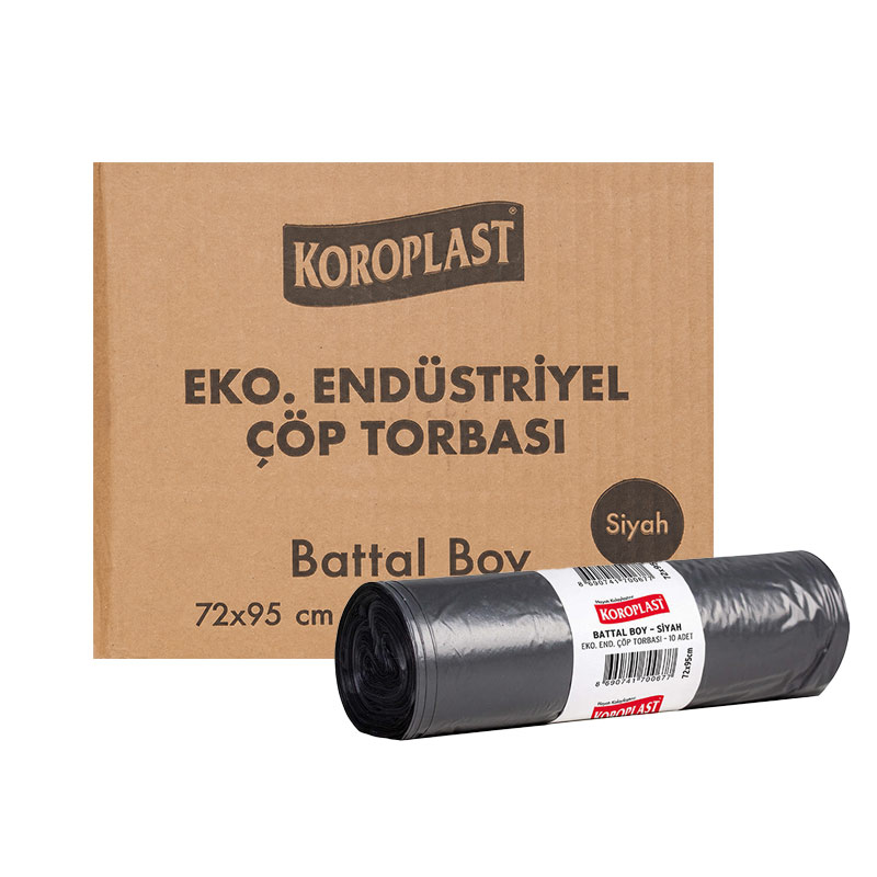 Koroplast Eko Endüstriyel Çöp Torbası Battal Boy 46 Mikron 300 gr 72 x 95 cm 10 Adet Siyah (20 Adet) resmi